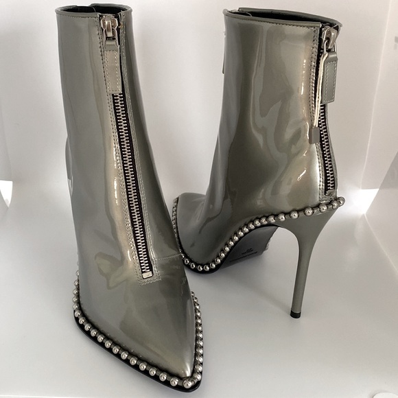 ALEXANDER WANG Eri Studded Metallic patent-leather ankle Boots New - Picture 7 of 13